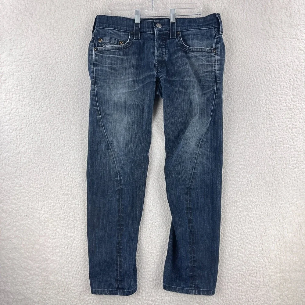 True Religion Blue Denim Geno‎ Straight Leg Jeans Mens Dark Wash Casual Size 33